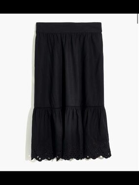 Madewell Black Eyelet Tiered Midi Skirt XS Boho Cottagecore Cotton